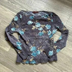 🔥Zara🔥 | Grey and blue floral sheer Y2K  long sleeve top
